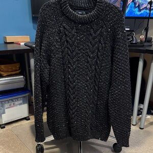 Elegant Black Cable Knit Crewneck Sweater